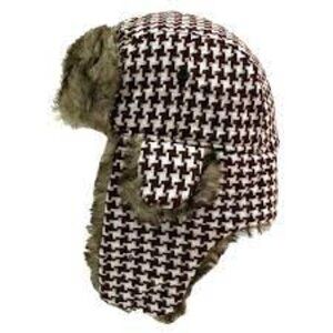 Houndstooth & Faux Fur Aviator Trapper Hat